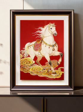 瑞家禾马到成功八骏图铜雕画摆台