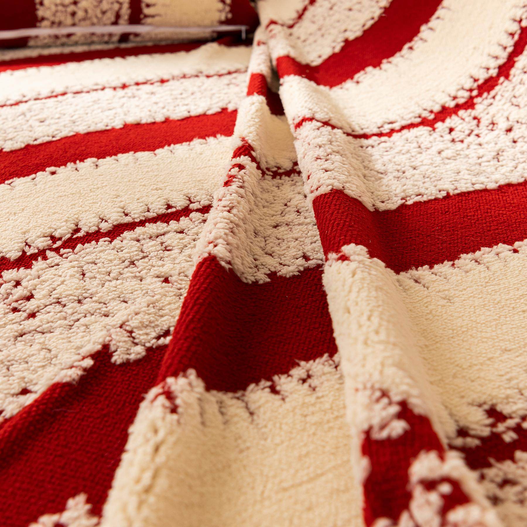 秋冬沙发垫条纹轻奢高级感红色防滑2024新款直排沙发全盖布靠背巾,淘宝优惠券,粉丝福利购,淘宝优惠卷