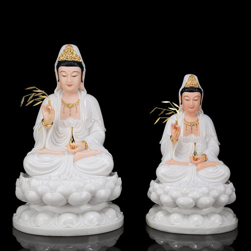 圆通佛具汉白玉观音菩萨佛像家用供奉白衣圆满观世音坐像客厅摆件 - 图0