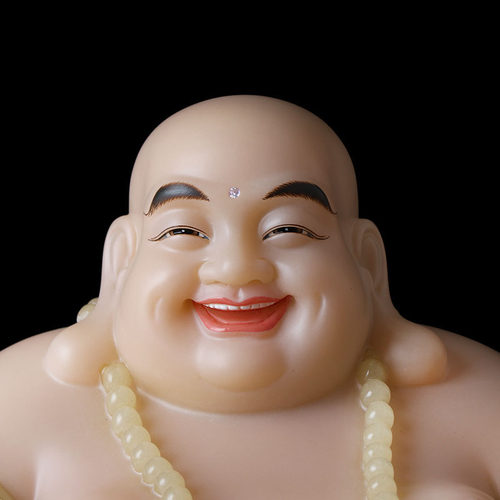汉白玉黄玉镶金大肚弥勒笑佛摆件家用供奉客厅招财布袋和尚佛像 - 图0