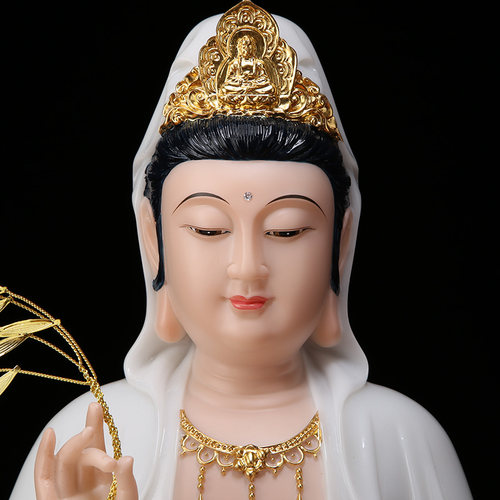 圆通佛具汉白玉观音菩萨佛像家用供奉白衣圆满观世音坐像客厅摆件 - 图1