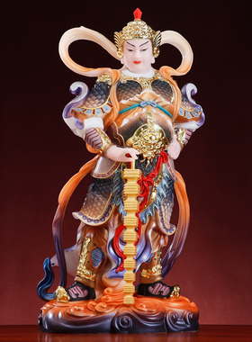 汉白玉彩绘伽蓝韦陀左右护法佛像