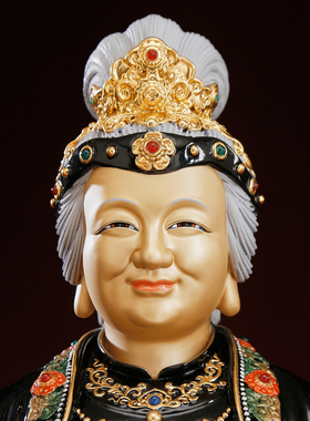 纯铜彩绘黑老太太神像家用供奉