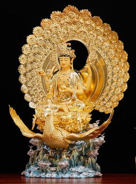 纯铜贴金孔雀明王佛像摆件