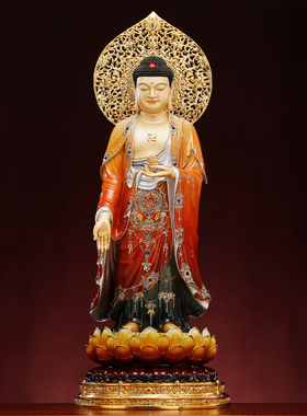 站宝莲西方三圣家用供奉纯铜佛像