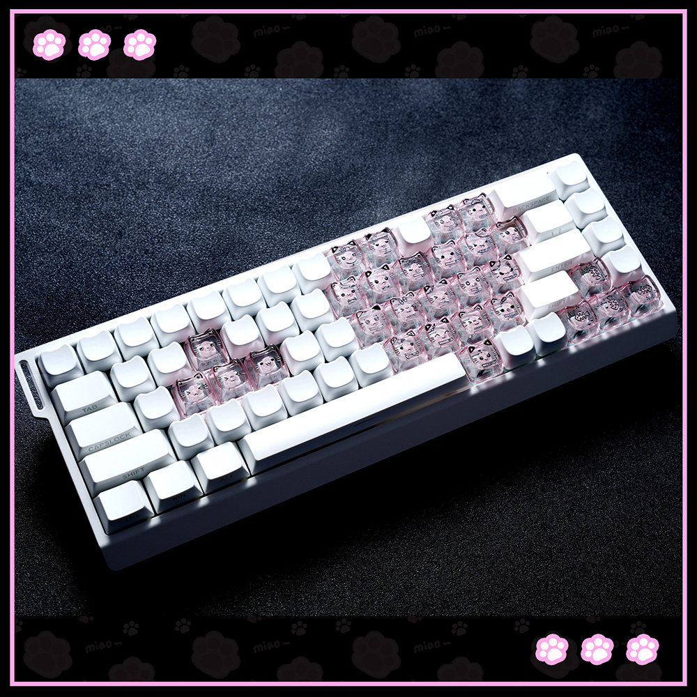 甜酷猫MAO高度可爱透明PC增补个性键39键十字机械键盘键帽diy粉色,淘宝优惠券,粉丝福利购,淘宝优惠卷