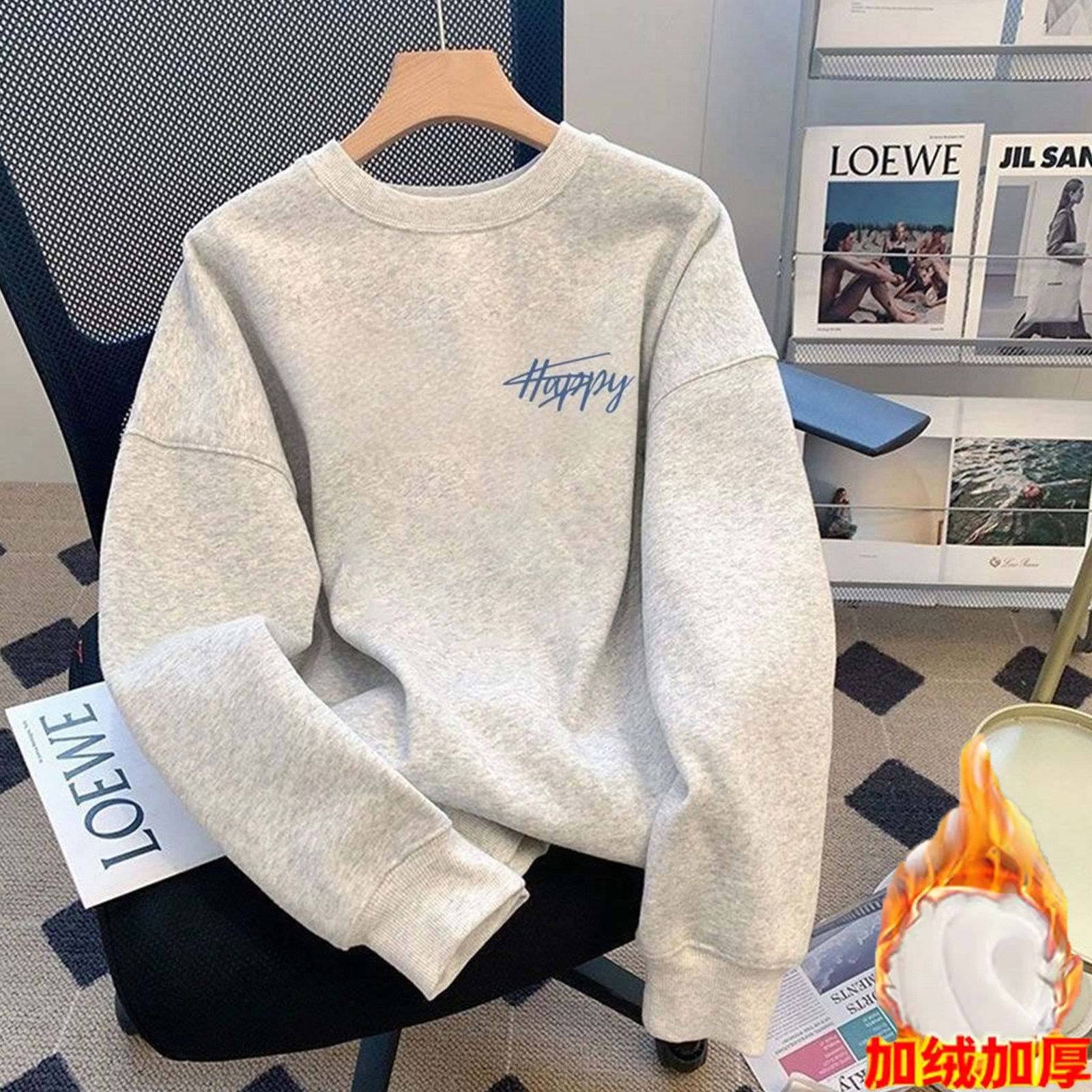 广州十三行~外贸原单宽松大码加绒加厚圆领卫衣男女秋冬无帽外套,淘宝优惠券,粉丝福利购,淘宝优惠卷