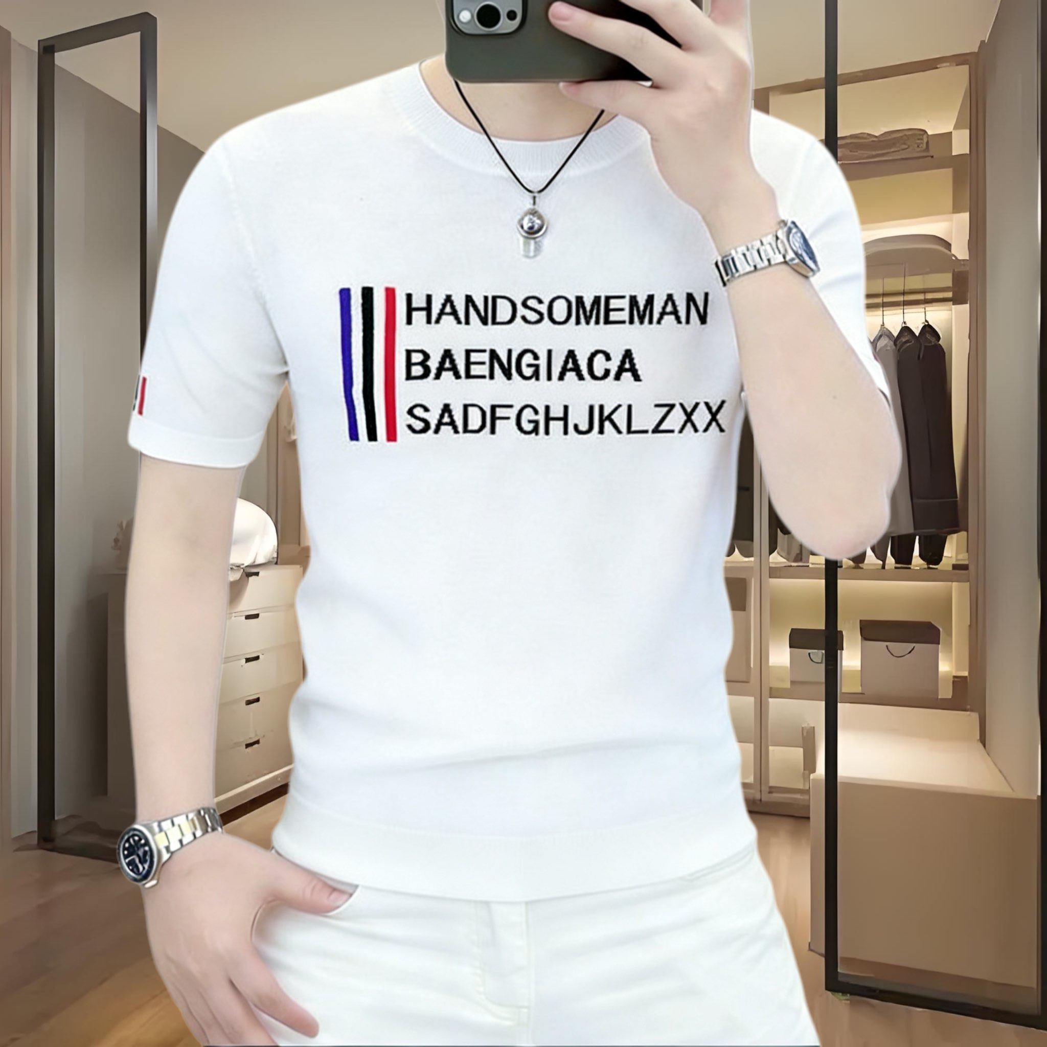 欧货2026早春季男士短袖毛衣潮流时尚个性字母提花百搭亲肤针织衫,淘宝优惠券,粉丝福利购,淘宝优惠卷