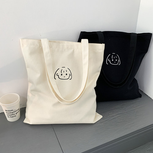 文艺简约小女孩原创日系帆布袋托特包学生单肩手提休闲上课书包袋 - 图0