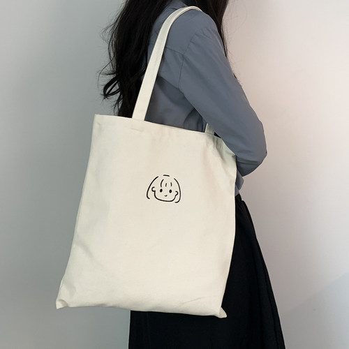 文艺简约小女孩原创日系帆布袋托特包学生单肩手提休闲上课书包袋 - 图2