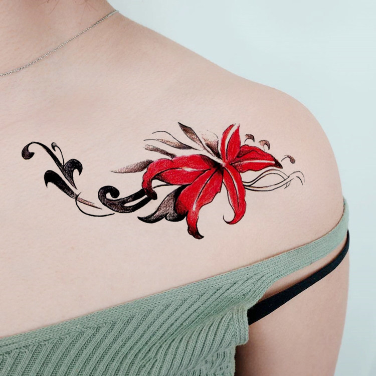 彼岸花纹身贴防水女持久性感网红仿真锁骨胸口国风曼珠沙华花臂
