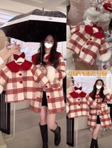 Dragon year autumn and winter kiss in the middle of the year with red checkered cotton wool among girls The Thickened Mother-daughter Coat Tide