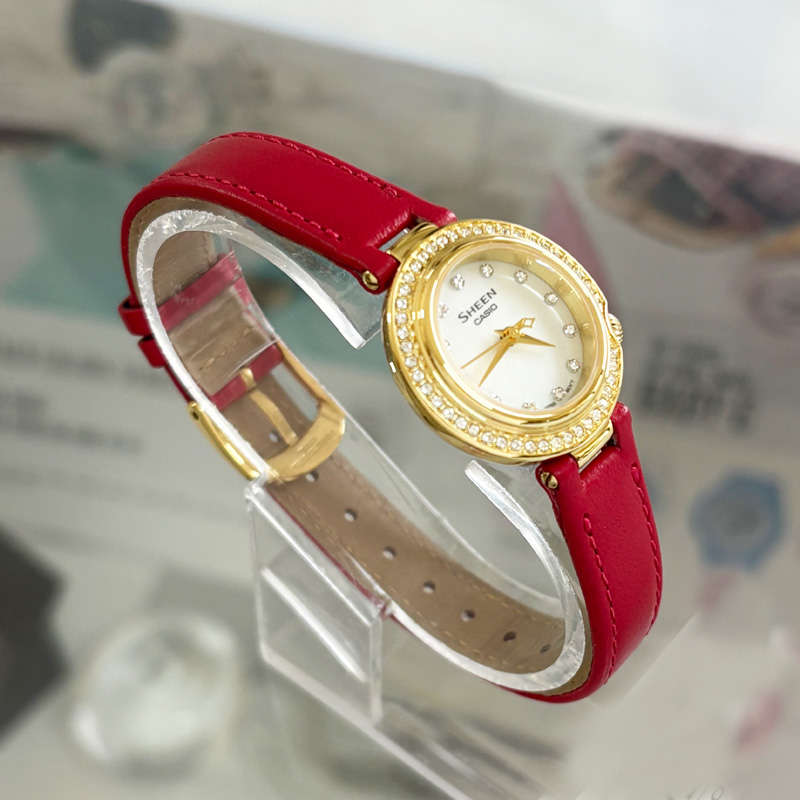 卡西欧手表女真皮表带珍珠母贝面防水石英SHE-4565GRL-7A/GBL/GSL - 图0