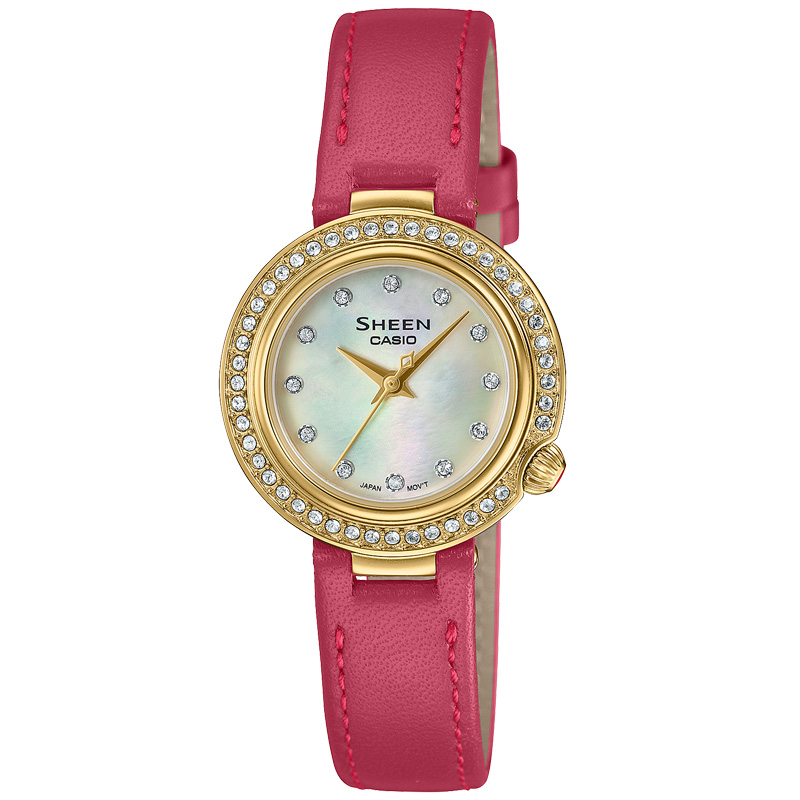 卡西欧手表女真皮表带珍珠母贝面防水石英SHE-4565GRL-7A/GBL/GSL - 图3