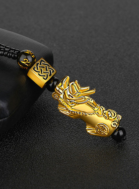 越南沙金貔貅吊坠复古毛衣链挂绳黑曜石珠链久不掉色转运皮丘首饰