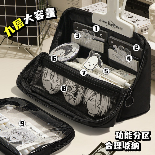 日系风~痛包笔袋大容量文具盒女孩款初中生铅笔盒2025年新款文具袋男生女生高颜值ins风小食量笔袋可立式高中 - 图0