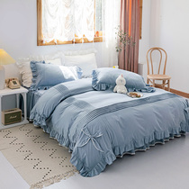 Han Style Pure Color Princess Wind All Cotton Four Sets Minimalist Pure Cotton Bed Bedding Bedcover Bed Linen Lotus Leaf