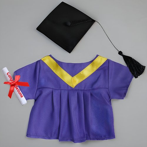 幼稚园毕业公仔袍香港娃衣套装娃娃紫色学士服公仔换装袍衫博士帽 - 图2