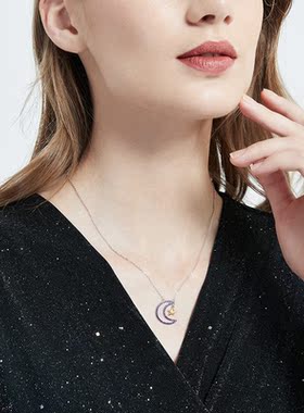MSOU原创星月项链时尚简约送女生二月生日石生日礼物可爱女生项链