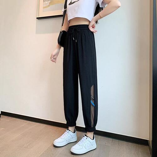 冰丝裤子女夏季薄款小个子黑色运动裤雪纺束脚速干九分防蚊凉凉裤 - 图2