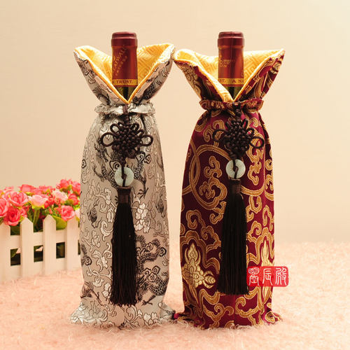 酒瓶套红酒套酒瓶衣服盲品袋酒瓶包装织锦缎绸缎中式家居 - 图1