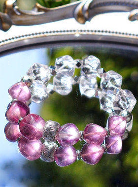 陨石体水晶白水晶紫萤石手链  0318春分节专属