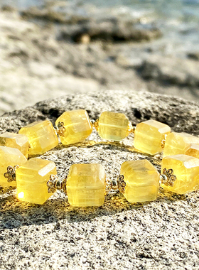 天然赛黄金魔方款式水晶手链