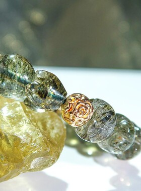 天然五瓣佛莲绿发晶顺发水晶手链爱心莲花情侣精品