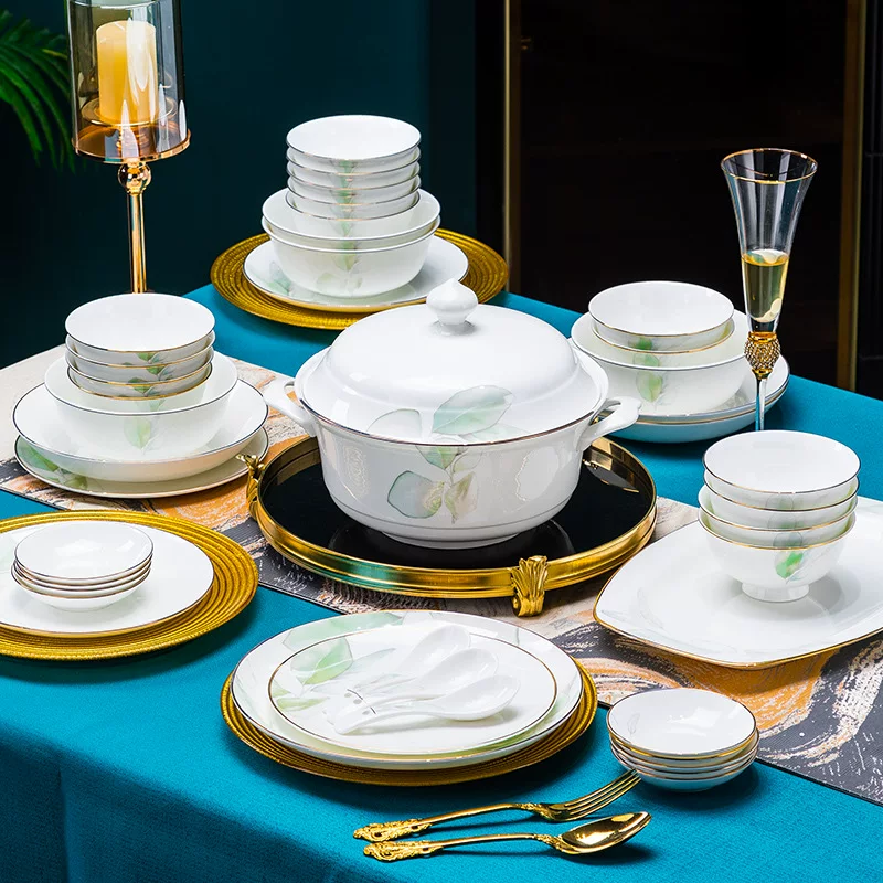 Набор посуды Jingdezhen из керамики при высокой температуре 2025 года, набор посуды для дома в стиле легкой роскоши, перенос подарков, фарфор, керамика, тарелки, палочки