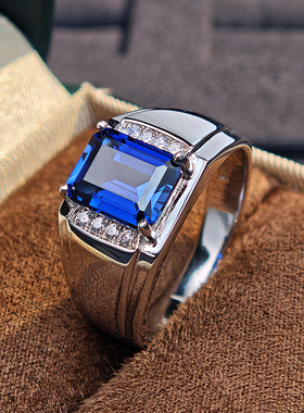 经典设计高级感小众蓝宝石戒指男