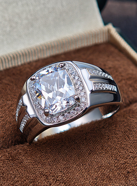 轻奢高级感小众莫桑石男戒指银