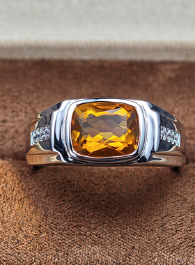 天然黄水晶男戒高端轻奢