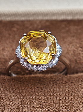 天然黄水晶戒指女高级感