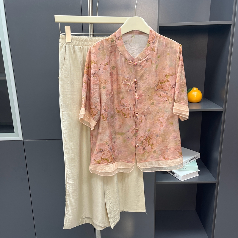 妈妈装夏套装短袖洋气2025新款女装气质上衣中老年人女两件套衣服