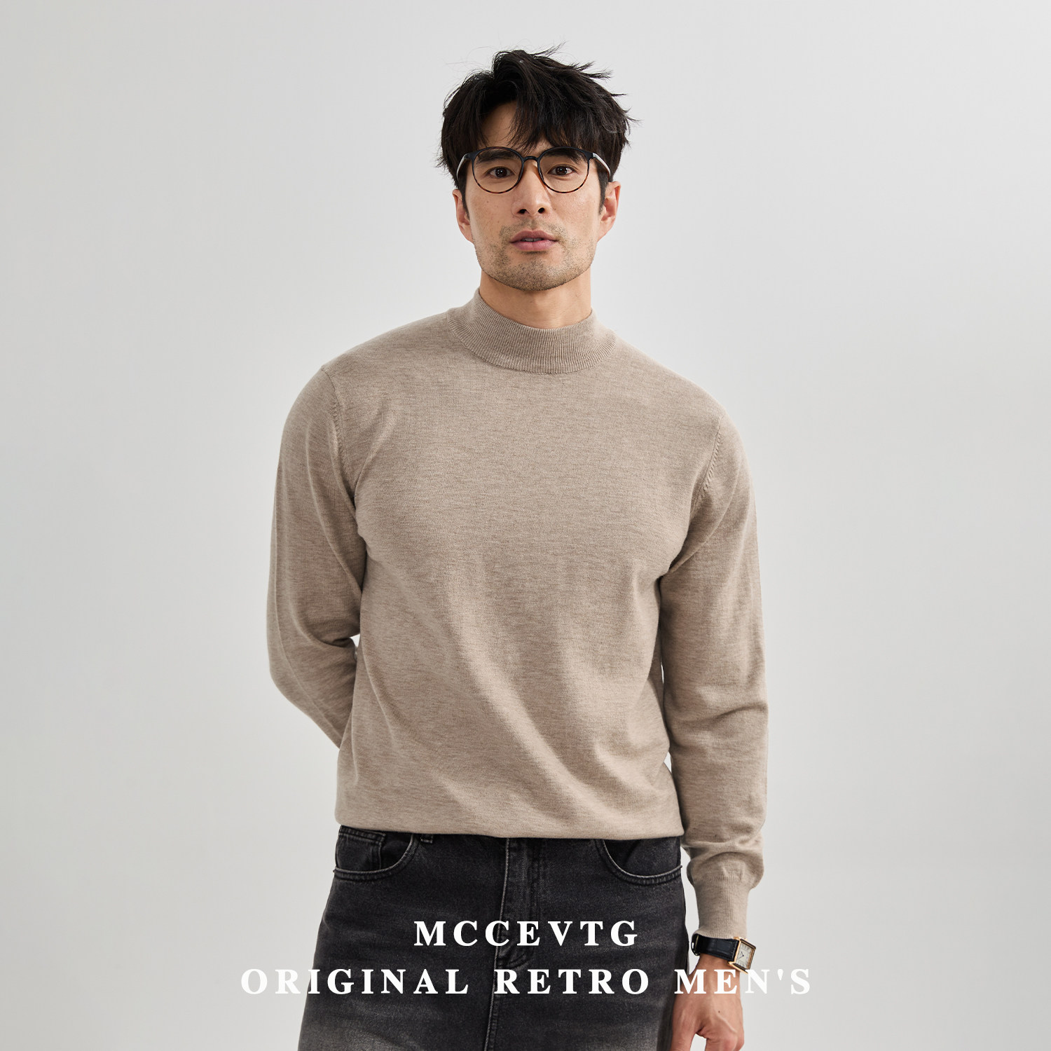 MCCEVTG纯色保暖 羊毛混纺半高领毛衣男黑色长袖休闲针织衫冬季,淘宝优惠券,粉丝福利购,淘宝优惠卷