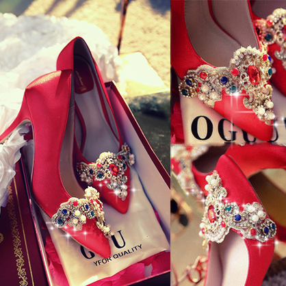 red lace wedding shoes