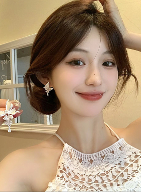 925银针高级感超仙白色蝴蝶锆石流苏耳钉甜美少女感田园气质耳钉