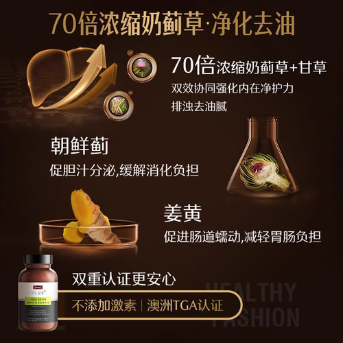 澳洲Swisse斯维诗PLUS奶蓟草净化护肝片宁熬夜解酒70倍浓缩加强版 - 图1