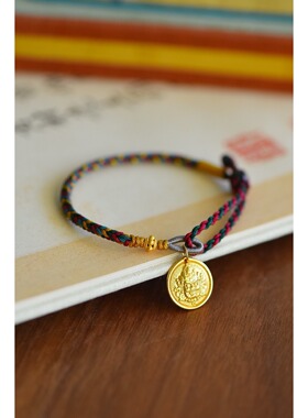 古法银黄财神手链，纯手工编织