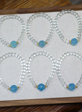 天然白水晶手链搭配天然海蓝宝白水晶珠子手链