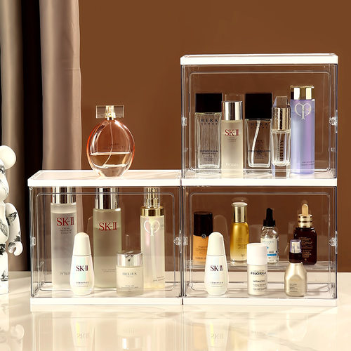 梳妆台透明化妆品收纳盒防尘置物架桌面香水收纳柜带盖摆放展示架 - 图2