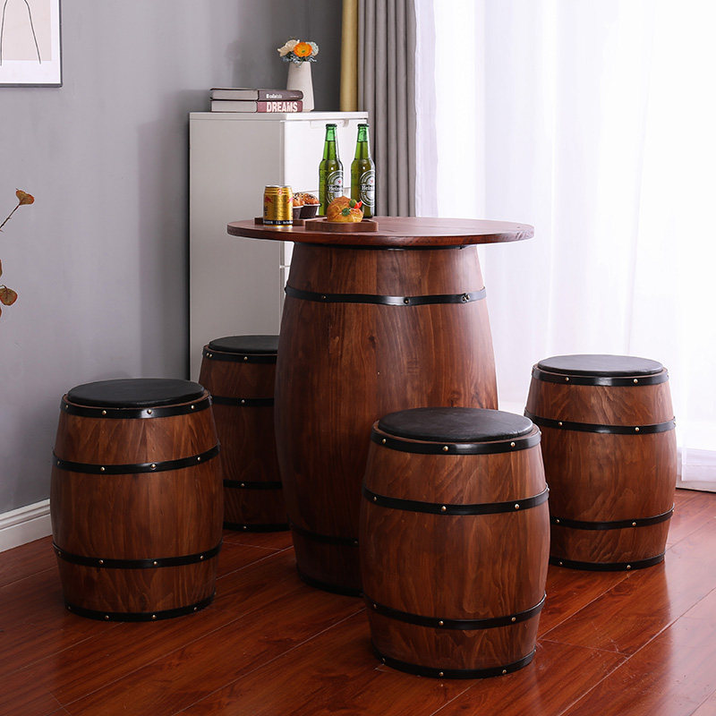 装饰酒桶橡木桶欧美风桌子小凳子餐桌板凳椅子桌凳实木凳雅林木韵 - 图1
