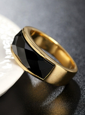 蓝砂石黑玛瑙闭口钛钢戒指