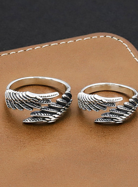 男女情侣款纯银复古天使翅膀戒指