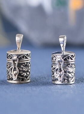 纯银莲花空心吊坠可打开装东西