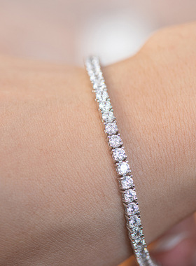 新款轻奢小众精致ins风手链女满钻s925纯银高级感网球链外贸批发