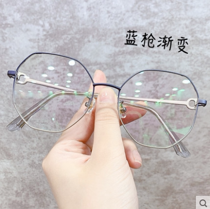 复古多边形近视眼镜框架女韩版潮可配有度数大圆脸显瘦素颜眼睛男 - 图1