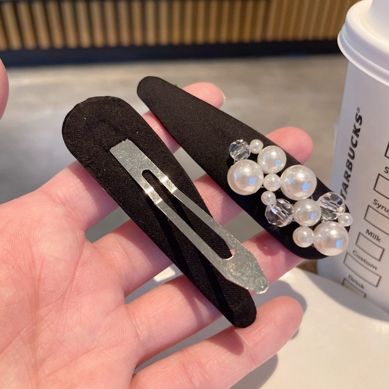 气质名媛珍珠边夹女高级感黑色水滴形bb夹带钻精致侧边夹发夹头饰,淘宝优惠券,粉丝福利购,淘宝优惠卷
