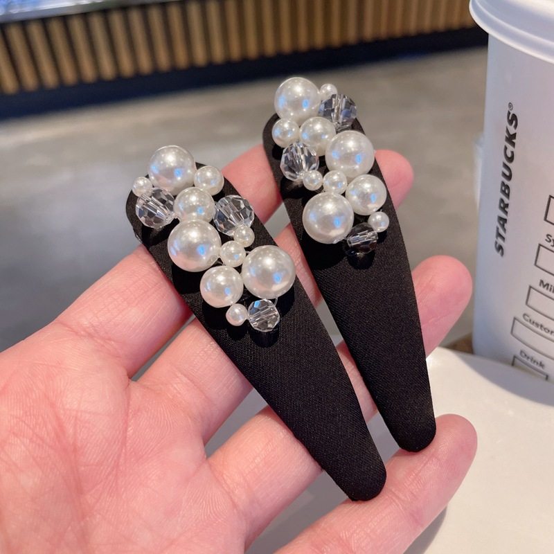 气质名媛珍珠边夹女高级感黑色水滴形bb夹带钻精致侧边夹发夹头饰,淘宝优惠券,粉丝福利购,淘宝优惠卷