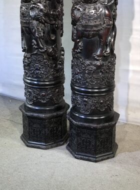精品回流紫檀木高浮雕大象风水柱，保浆一流红木古典家具